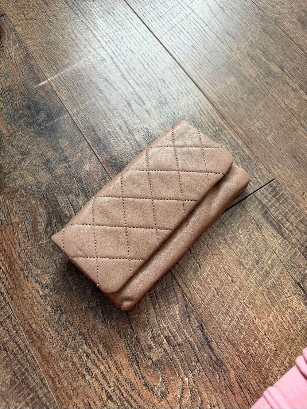 HOBO Quilted Fold-Over Leather Wallet Clutch in Taupe